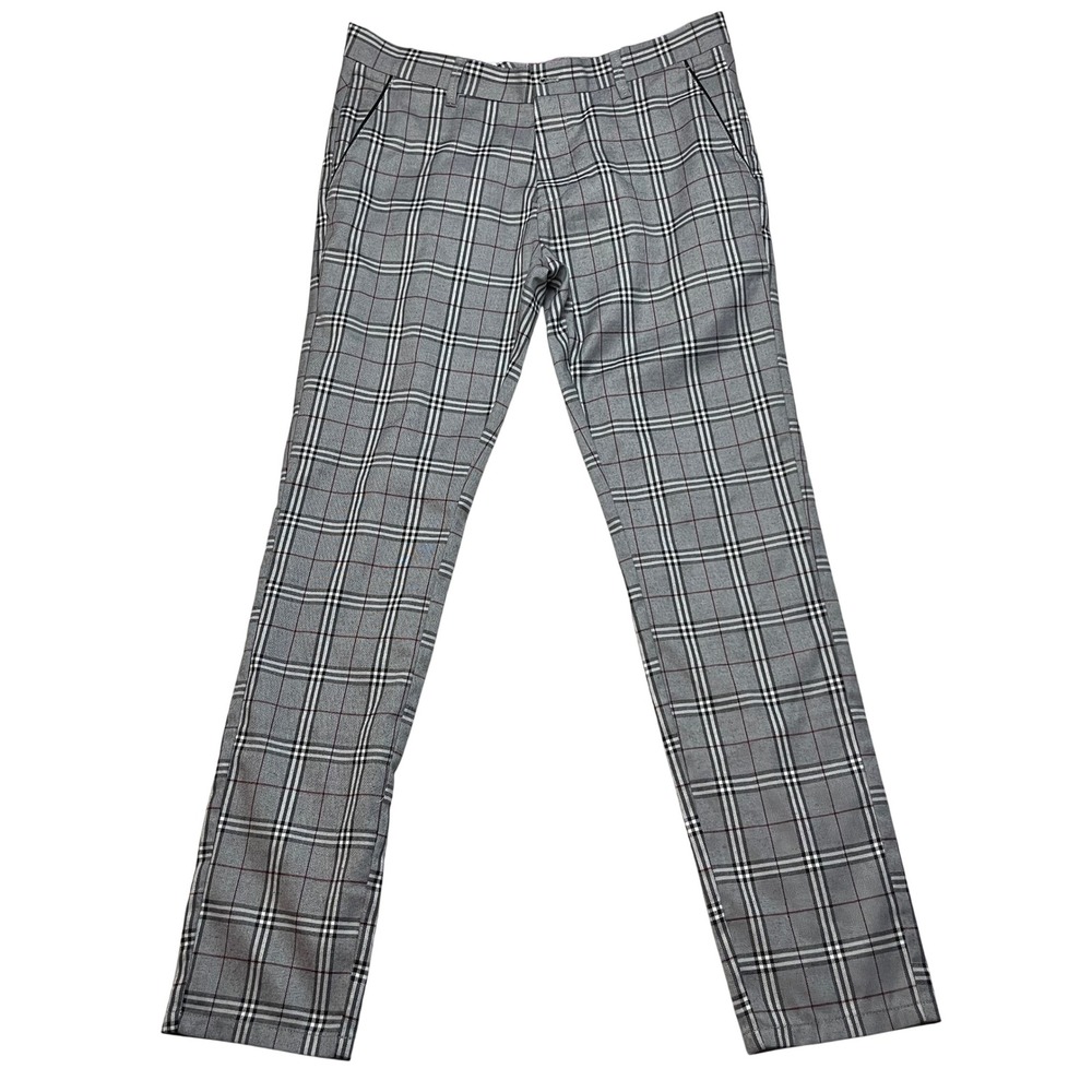 T.R Premium Pants Mens 34 Grey TRD-268 Tailored Recreation Plaid Slim‎ Trousers